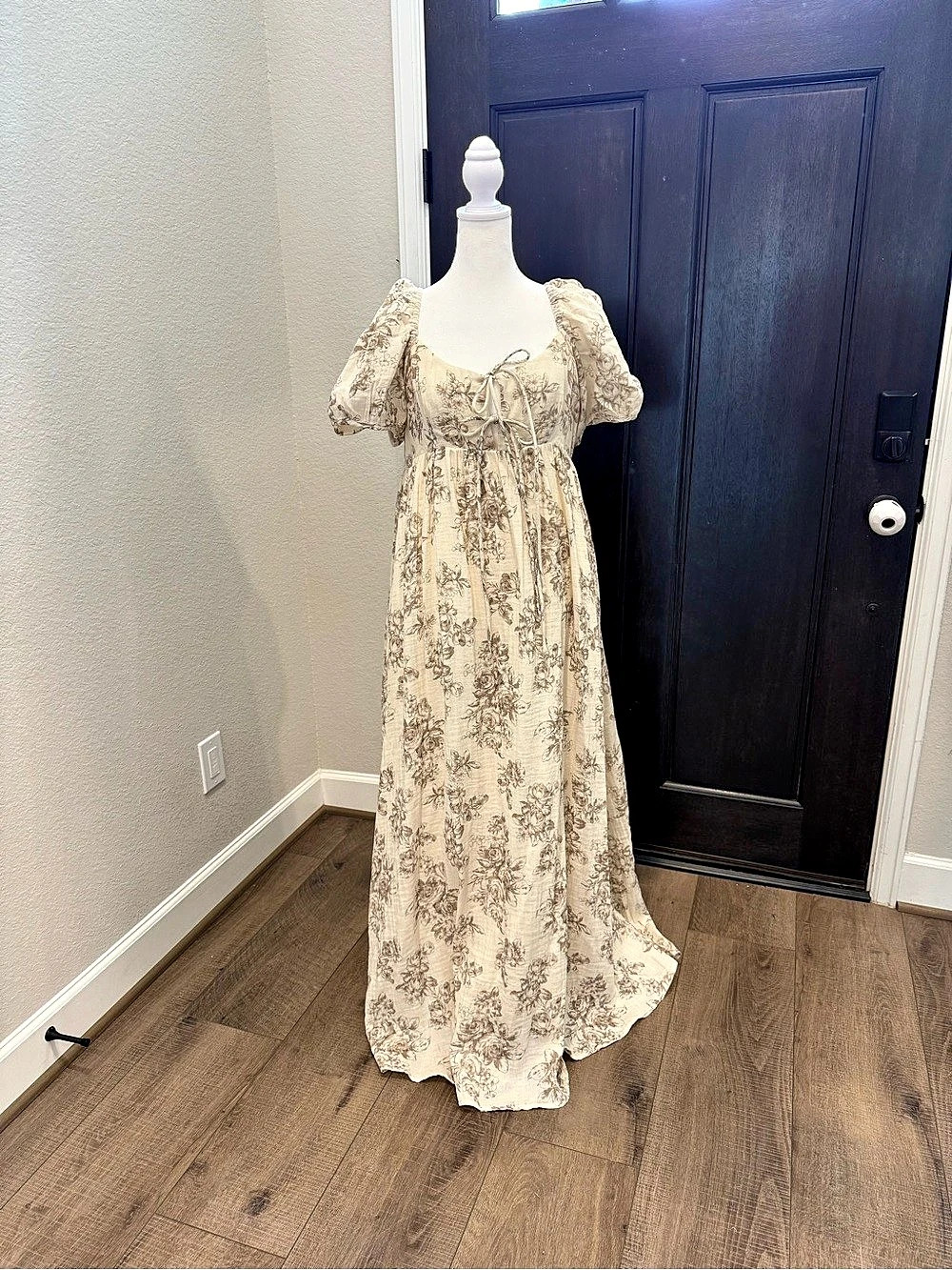 Worth Collective Floral Tie Front Maxi Dress in Cream & Brown Size XL Like N﻿ew